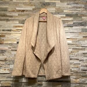 Lilly Pulitzer Brea Wrap Cardigan L | Gold Lurex Jacquard Shawl Collar, Open